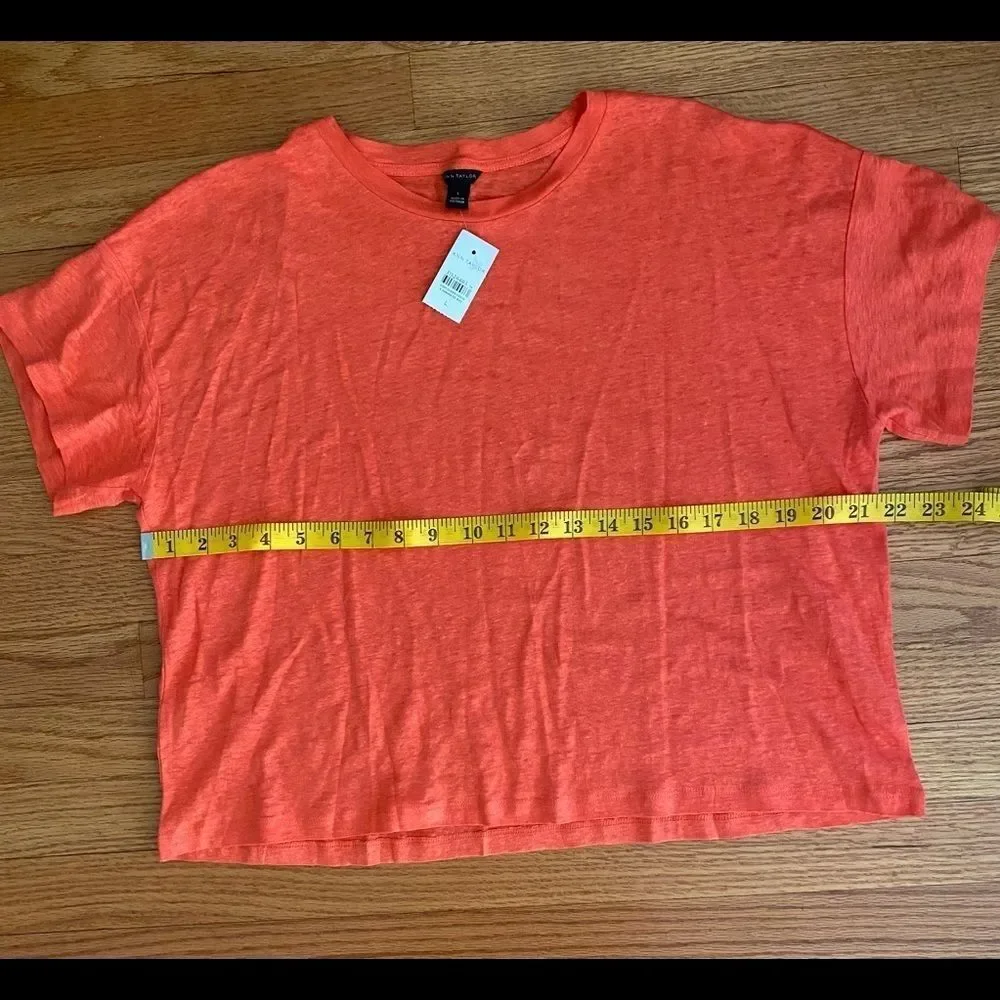 🆕 Ann Taylor Cropped Linen Tee, Size LARGE, Color ORANGE NECTAR - Picture 4 of 5
